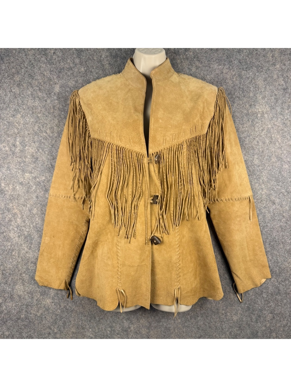 Vintage Scully Cheyenne Boar Sued Leather Fring Western Jacket Tan Small L9 108